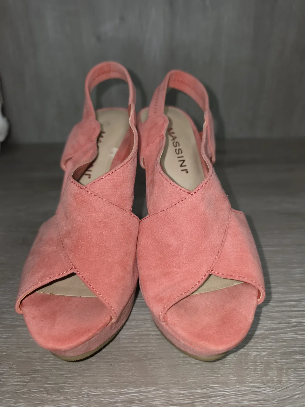 Massini Mindy Women's Coral Suede Platform Wedge Sandals Size 6.5